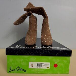 Sam Edelman Waylyn Studded Suede Boots Praline Tan Pointed Toe Stiletto NIB